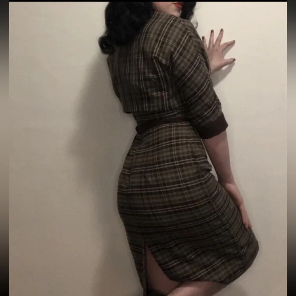 Plaid Dress vintage reproduction wiggle dress - Picture 4 of 8